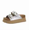 Versão em Couro de Chinelos Birkenstock Super Macios com Solado de Cortiça para Mulheres, Sandálias Plataforma de Verão para Uso Externo com Aumento de 7cm de Altura para Pessoas Baixas