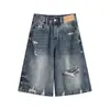 Shorts de mezclilla de moda estilo americano, lavados, rotos, vintage, 2026 verano, shorts deportivos holgados para mujer
