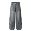 Calça jeans americana retrô com lavagem, unissex, coleção primavera/outono, design moderno, corte solto, perna larga, perna reta, calça longa