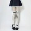Meias Lolita, meias delicadas com cadarço, meias até o joelho com laço estilo JK, meias finas japonesas de pelo vazado para primavera e verão.