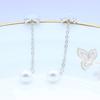 Aretes Coreanos de Aguja de Plata S925 para Mujer Aretes Largos de Borla de Joyería de Perlas con Lazo de Zirconia Cúbica Completa Shambhala