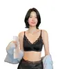 Sujetador de Triángulo de Encaje y Satén Estilo Francés para Mujeres con Pechos Pequeños, Push-Up, Sin Aros, Anticaída, Puro Deseo, Sujetador Sexy sin Espalda
