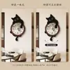 Relógio de Sala de Estar Estilo Vintage com Tema de Gato, Pintura Decorativa, Relógio de Parede Criativo para Parede de Fundo de TV, Arte de Parede com Relógio Artístico de Alta Qualidade