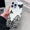 Funda Protectora para Teléfono Mariposa de Encaje Negro 2026 Manzana 16 Hilo de Pluma 15 Nicho 17/14Promax