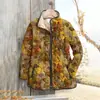 2025 Novo Estilo Gola Alta Plissada Algodão Moletom Feminino Estampa Floral Botão Impresso Moletom de Algodão Feminino F249