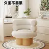 Silla de Pastel Color Crema Estilo Francés, Silla Sofá Individual de Lana de Cordero de Moda para Balcón Sala de Estar, Silla Moderna Minimalista de Madera Maciza