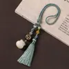 Pingente de Carro Saco da Sorte Bodhi de Jade Branco Natural para Homens e Mulheres Borla Estilo Antigo Pingente de Carro Decoração de Pingente de Carro Presente