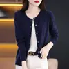 Cárdigan de punto para mujer, nuevo estilo de principios de otoño, manga larga, color liso, cuello redondo, abrigo fino, prenda exterior, suéter, tejido de punto