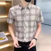 Suministro Especial Transfronterizo Verano Nuevo Camisa Casual para Hombre Seda de Hielo Manga Corta Top Estilo Coreano Moderno Versátil Sin Planchar Elástico