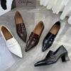 Mocassins Pointudos Franceses para Mulheres 2025 Nova Coleção Primavera e Outono Pele de Cabra Retrô Salto Grosso Salto Alto Couro Genuíno Sapatos Elegantes