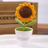Buquê de Flores Artificiais Cravo Girassol Tricotado à Mão Acabado Transfronteiriço Ornamentos de Plantas em Vasos para Desktop Decoração de Sala de Estar Atacado