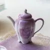 Bule de Chá Cerâmico Rosa Puro Pintado à Mão com Gradiente Roxo Conjunto de Chá Kung Fu Filtro com Furo de Bola Doméstico Bule Portátil de Mão para Mulheres