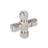Conector de Cuatro Vías con Doble Virola para Tubería Imperial de Acero Inoxidable SS316 Marca Roke