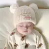 Gorro de lana tejido para niños coreanos, caricatura linda, invierno, para niños y niñas, gorro de invierno para bebé, gorro cálido con protección para las orejas