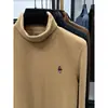 Camada Base Térmica Reversível de Gola Alta para Homens no Inverno com Bordado de Urso, Top Quente de Manga Longa Escovado