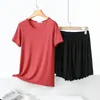 Pijama de Modal para Mujer de Verano, Manga Corta y Shorts, Delgado, Casual, Color Sólido, Adecuado para Salir, Conjunto Fresco y Cómodo para Estar en Casa
