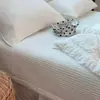 Colcha de Cama de Algodão Puro Lavada com Areia Listrada Simples Coreana Conjunto de Três Peças Lençol Espesso Antirrugas Antiderrapante Capa para Uso em Tatame