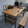 Mesa de centro de madera de olmo viejo, Mesa y sillas de comedor estilo chino para casa de huéspedes vintage, Banco largo de madera maciza, Mesa de centro de panel de puerta vieja desgastada estilo Zen de madera natural