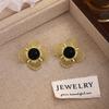 Pendientes de Filigrana Retro Francesa de Aguja de Plata con Flor Dorada Hueca Pendientes Antiguos Vintage de Palacio de Temperamento de Alto Grado Mujer