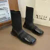 Botas de meia de malha justas com bico quadrado sapatos femininos 2026 novo estilo primavera e verão elástico cano curto botas curtas botas únicas tipo meia