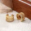 Moderna Triple Capa Forma de C Brazaletes para Oreja Sin Perforar, Geométricos Rombo Múltiples Capas Clips para Oreja Apilables, Cobre Chapado en Oro Pendientes Versátiles