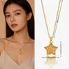 Nuevo colgante de malla con forma de estrella hueca de estilo del sudeste asiático, estrella de la suerte, titanio de acero, collar que no se decolora, de lujo ligero, para mujer, accesorio de verano