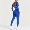 Conjunto de roupa de yoga sem costas com mangas compridas e ajuste transfronteiriço, top esportivo de manga comprida, conjunto feminino de calças de fitness para esportes ao ar livre de secagem rápida