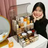 Caixa de Armazenamento de Cosméticos para Mesa, Organizador de Produtos de Skincare Doméstico, Suporte de Armazenamento, Caixa Acrílica à Prova de Poeira para Toucador