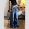 Jeans Azules Retro Americanos para Mujer Verano 2025 Nuevos Bordados de Pierna Ancha Rectos Sueltos Adelgazantes de Largo Hasta el Suelo Modernos