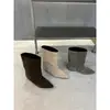 Botas vaqueras occidentales de ante para mujer, estilo retro minimalista, para aumentar la altura, caña ancha, punta fina, versátiles, adelgazantes, botas de moda