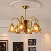 Lámpara Colgante de Madera Maciza Estilo Retro Francés Dormitorio Estudio Estilo Mid-Century Americano Lámpara Creativa de Vidrio Ámbar para Sala de Estar Modelo 2025