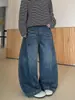 Pantalones de mezclilla lavada para hombre, estilo retro americano con estampado de relámpagos, corte holgado, pierna recta, pierna ancha, hasta el suelo, algodón al por mayor
