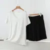 Conjunto Casual de Duas Peças com Camiseta de Manga Curta e Gola V para Casa Tamanho Plus Size Feminino Verão Conjunto de Pijama de Modal