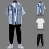 Camisa de Mezclilla para Hombre de Manga Corta Traje de Verano 2022 Nuevo Traje para Hombre con Atractiva Camisa de Manga Tres Cuartos