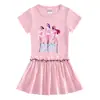 Kpop Hunter Grupo Feminino Roupa de Verão Infantil Vestido Plissado Color Block para Meninas, Elegante Vestido Plissado com Babados para Bebês Meninas