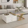 Mesa de centro de losa de roca de lujo ligero para sala de estar, juego de mesa de té moderno minimalista integrado para apartamento pequeño, mesa de centro para apartamento pequeño
