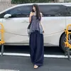 Pantalones Casuales de Lino Tencel Azul Profundo para Mujer Verano Estilo Delgado 2026 Nuevos Pantalones de Pierna Ancha Sueltos y Caídos de Longitud Completa