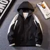 Chamarra nueva de primavera para hombre, marca moderna, con cierre y capucha, chaqueta de trabajo versátil con bloques de color, ropa deportiva casual de corte holgado