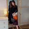 Otoño 2024 Nuevo Vestido de Moda para Mujer Europeo y Americano Transfronterizo Amazon Transfronterizo Plisado Costuras en Color Contraste Manga Larga