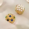 Anillo con Diseño de Granada de Nuevo Estilo Transfronterizo Europeo y Americano Incrustado con Perla de Imitación Anillo de Acero Inoxidable Personalizado con Piedra de Vidrio de Color Joyería para Mujer
