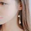 B184 Estilo Coreano Joia Tecido Flor Pérola Borla Brinco Stud Brincos Elegantes Linha de Orelha Longa Exagerada Feminino AliExpress