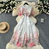 Vestido Midi de Encaje Soluble al Agua de Alta Gama Francés Europeo y Americano Transfronterizo con Estampado de Encaje Calado, Corte Slim Elegante, Cuello Redondo, Manga Corta