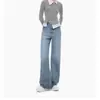 Jeans Deconstruidos de Tiro Alto con Raya Lateral de Pedrería Estilo Ann para Mujer, Pierna Recta Adelgazantes de Longitud Completa para Primavera/Verano