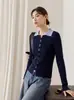 Suéter de punto con bloques de color, aspecto de dos piezas y cuello para mujer, adecuado para usar en capas en otoño e invierno, camisa base de manga larga con diseño acanalado texturizado