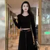 Traje de Moda para Mujer 2025 Otoño Nuevo Estilo Adelgazante Encaje Empalmado Top de Manga Larga y Falda Conjunto de Dos Piezas Moderno
