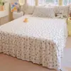Faldón de Cama 100% Algodón Faldón de Cama de una Pieza Estilo Falda Antideslizante Floral Ropa de Cama 100% Algodón Protector de Colchón Doble 1.8x2.0m