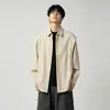 Nova camisa masculina de outono e inverno, tamanho grande, cor sólida, linho sintético, design de duas peças, corte solto, camisa masculina de manga comprida
