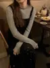 Suéter Base para Mujer con Cuello Semi-Alto Ribeteado en Blanco para Otoño e Invierno, Top de Punto de Manga Larga Ajustado