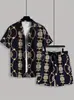 Moda Casual Transfronteiriça Camisa Havaiana com Gola Cubana de Manga Curta + Conjunto Casual de Duas Peças com Estampa para Homem