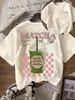 Camiseta Casual Cómoda de Manga Corta con Estampado de Café Helado y Sol, Talla Europea Transfronteriza, Camiseta Casual de Verano para Mujer